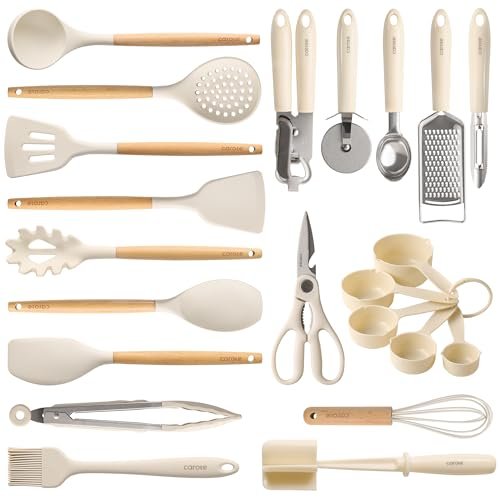Version 1.0.0 CAROTE 22pcs Silicone Cooking Utensils Set, 446°F Heat Resistant Kitchen Utensils Gadgets Set, Spatula, Turner, Whisk, Tongs - Image 1