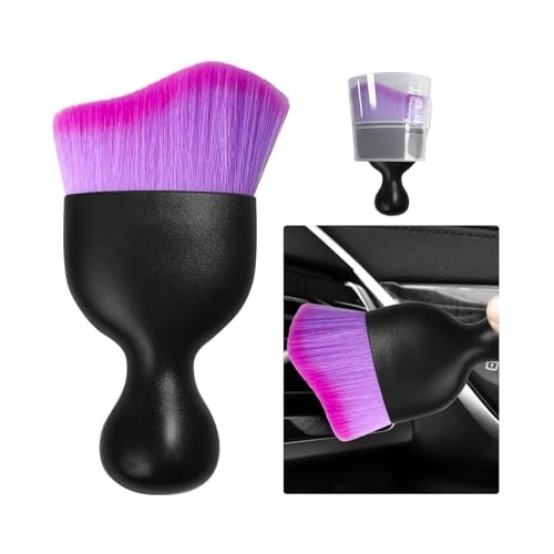 Version 1.0.0 Ziciner Car Detailing Brush, Curved Soft Bristles Auto Removal Dust Collectors, Universal Vehicle Dashboard, Air Conditioner Vents etc Interior Cleaning Tool Accessories (Double Purple) - Image 1